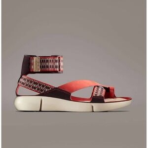 Clarks Ankle Strap‎ Sandals Red Woven Detail Comfort Casual Shoes Size 7